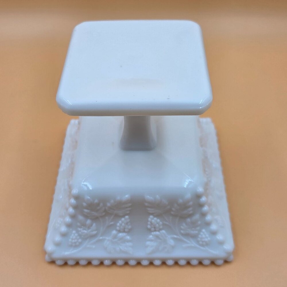 Westmoreland Paneled Grape Milk Glass Square Puff Box Vanity Dish - Picture 6 of 6